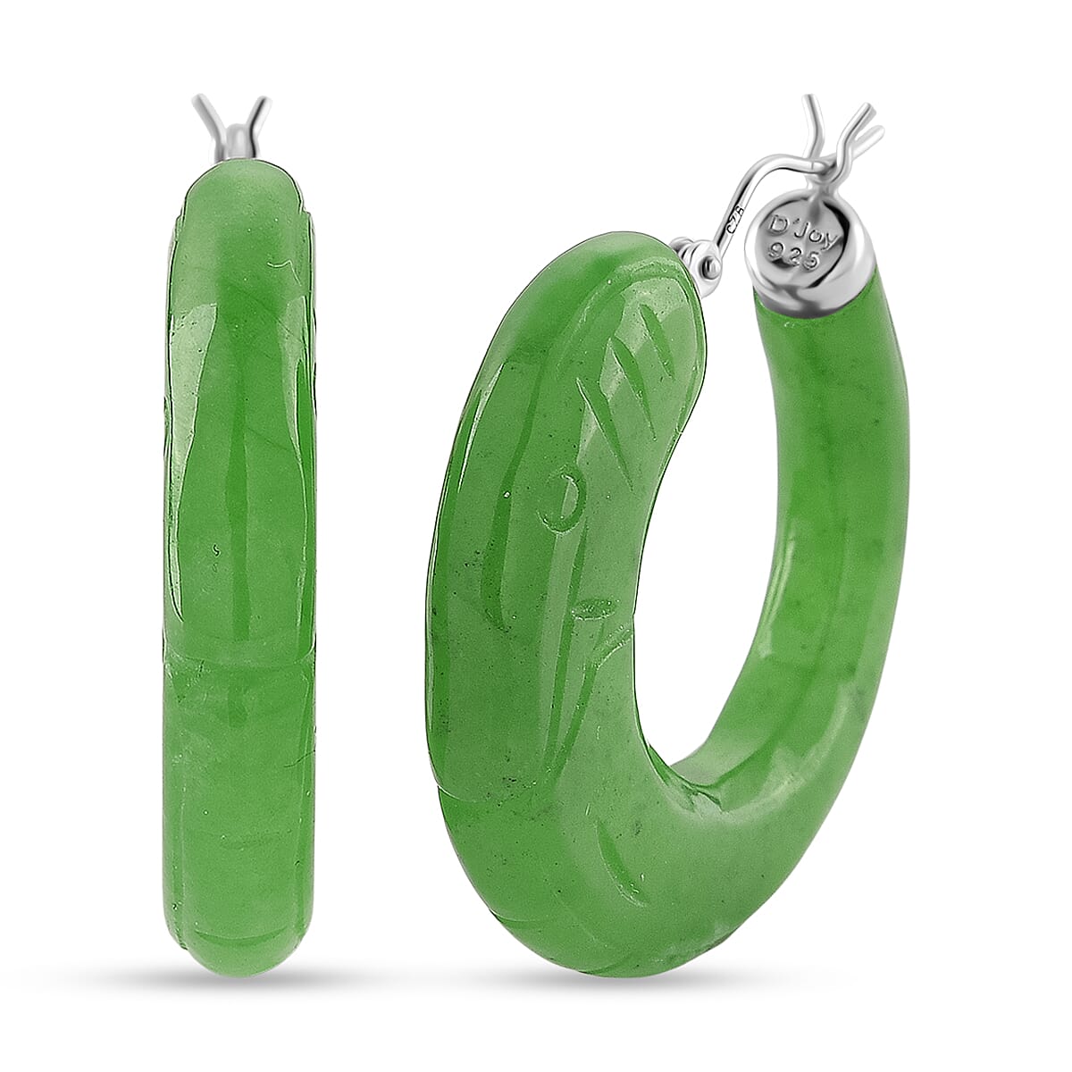 D'Joy Enhanced Green Jade Beads Earring with Clasp in Rhodium Overlay Sterling Silver 75.00 Ct. 8486547 0