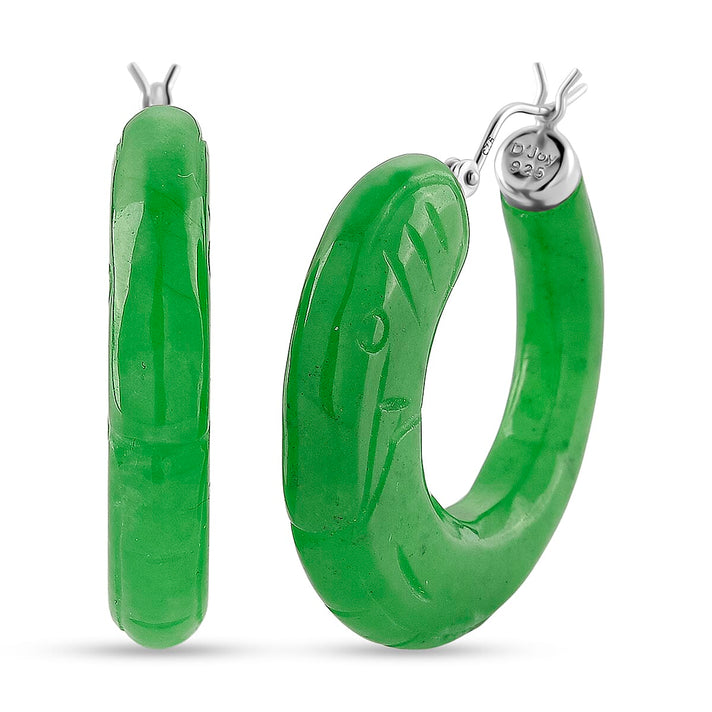 D'Joy Enhanced Green Jade Beads Earring with Clasp in Rhodium Overlay Sterling Silver 75.00 Ct. 8486547 1