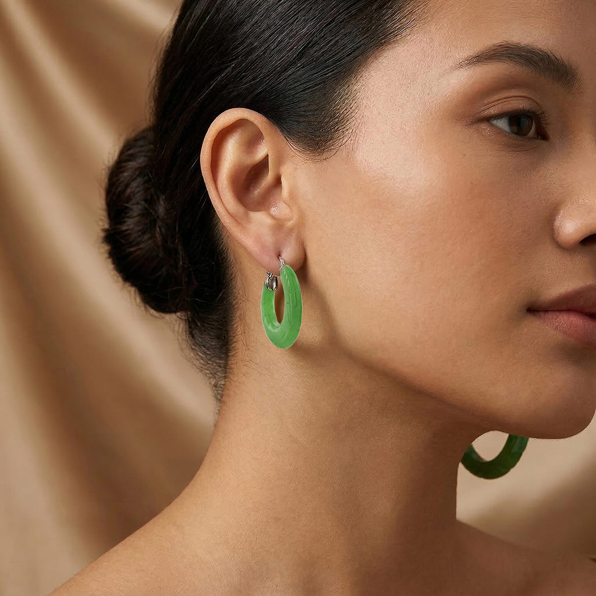 D'Joy Enhanced Green Jade Beads Earring with Clasp in Rhodium Overlay Sterling Silver 75.00 Ct. 8486547 2