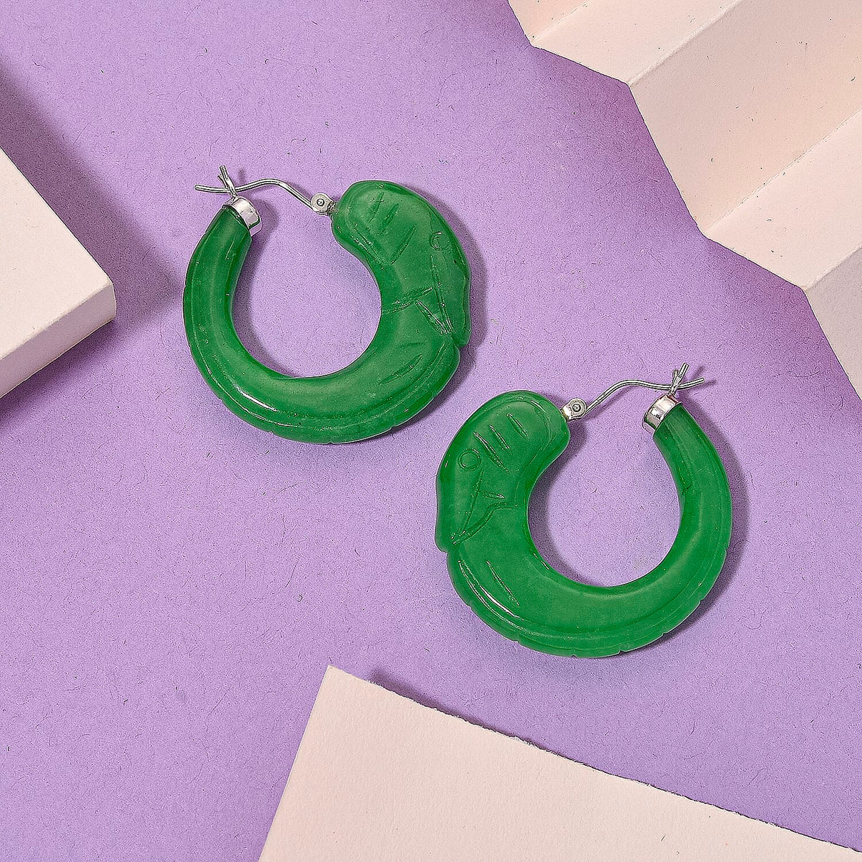 D'Joy Enhanced Green Jade Beads Earring with Clasp in Rhodium Overlay Sterling Silver 75.00 Ct. 8486547 3