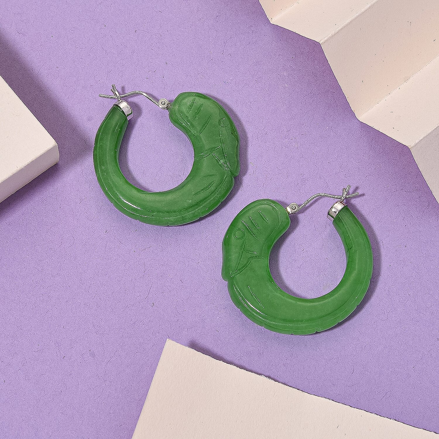 D'Joy Enhanced Green Jade Beads Earring with Clasp in Rhodium Overlay Sterling Silver 75.00 Ct. 8486547 3
