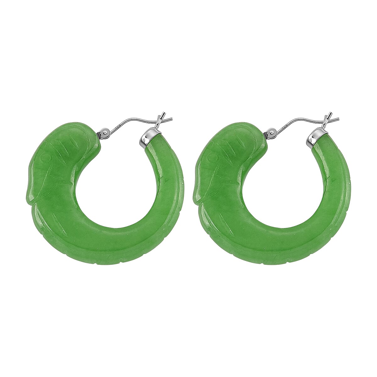 D'Joy Enhanced Green Jade Beads Earring with Clasp in Rhodium Overlay Sterling Silver 75.00 Ct. 8486547 4
