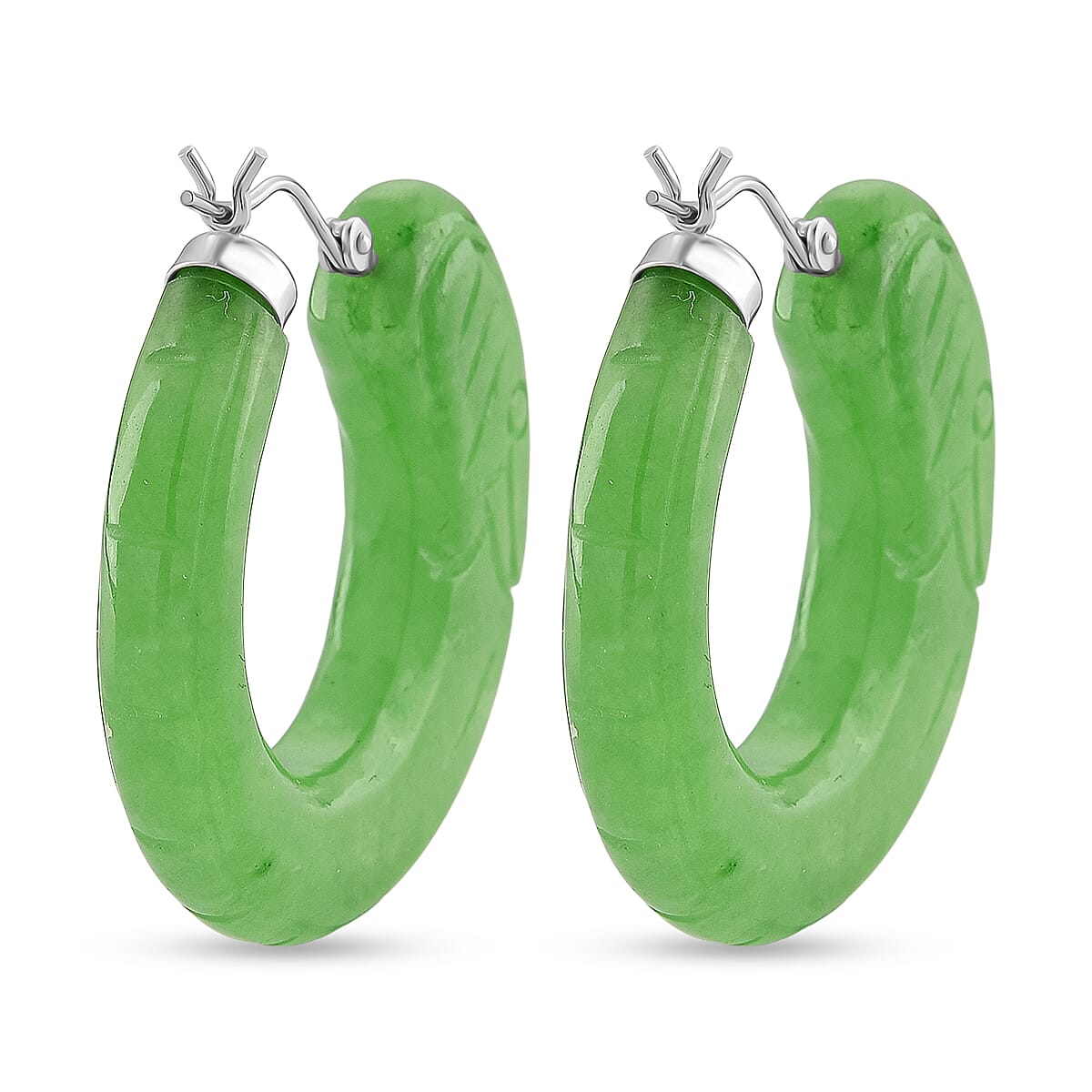 D'Joy Enhanced Green Jade Beads Earring with Clasp in Rhodium Overlay Sterling Silver 75.00 Ct. 8486547 5
