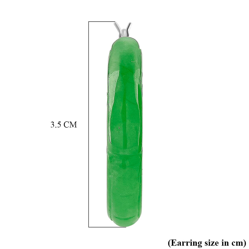D'Joy Enhanced Green Jade Beads Earring with Clasp in Rhodium Overlay Sterling Silver 75.00 Ct.