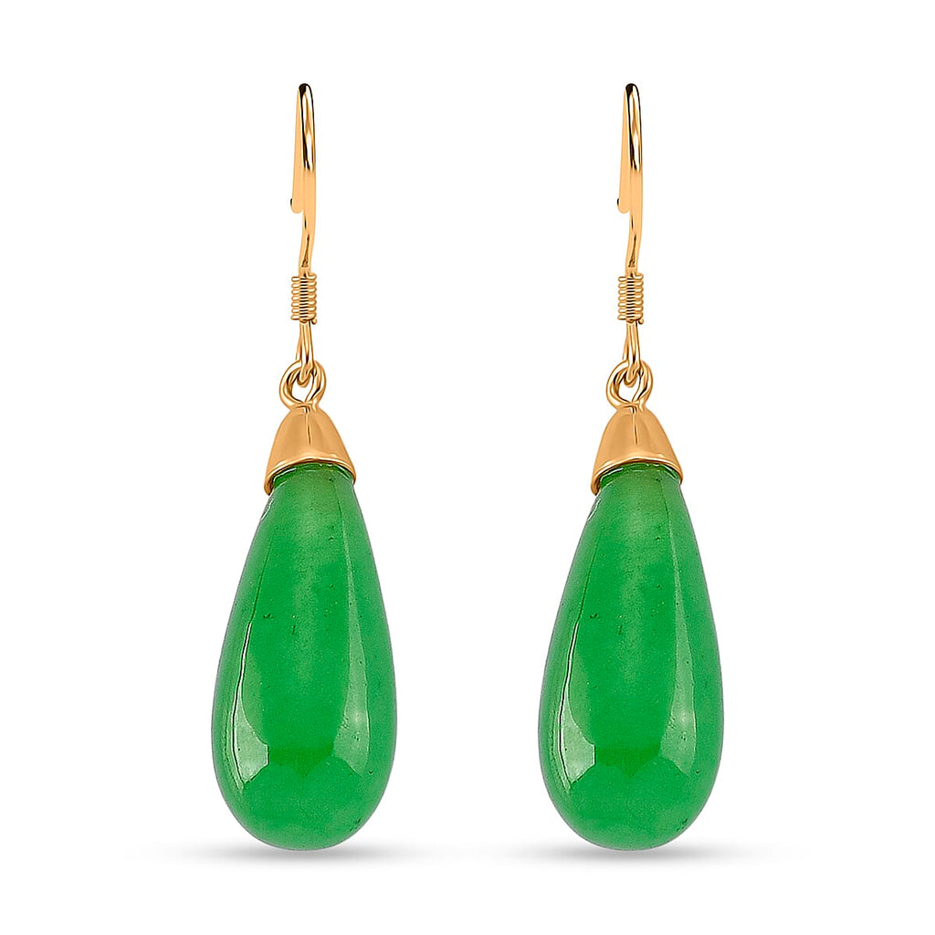 D'Joy Enhanced Green Jade Beads Earring with Hook in Yellow Gold Plated Sterling Silver 20.00 Ct.