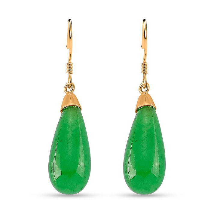 D'Joy Enhanced Green Jade Beads Earring with Hook in Yellow Gold Plated Sterling Silver 20.00 Ct. 8486543 1