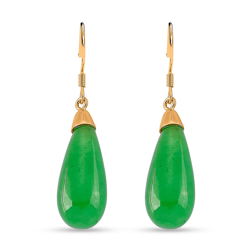 D'Joy Enhanced Green Jade Beads Earring with Hook in Yellow Gold Plated Sterling Silver 20.00 Ct.