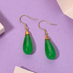 D'Joy Enhanced Green Jade Beads Earring with Hook in Yellow Gold Plated Sterling Silver 20.00 Ct.