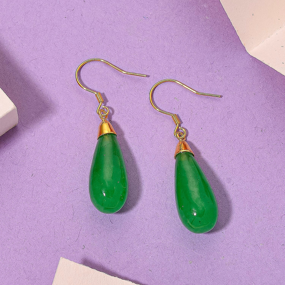 D'Joy Enhanced Green Jade Beads Earring with Hook in Yellow Gold Plated Sterling Silver 20.00 Ct. 8486543 3