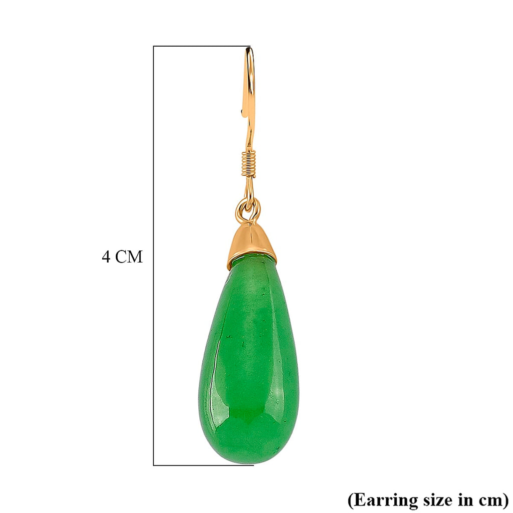 D'Joy Enhanced Green Jade Beads Earring with Hook in Yellow Gold Plated Sterling Silver 20.00 Ct.