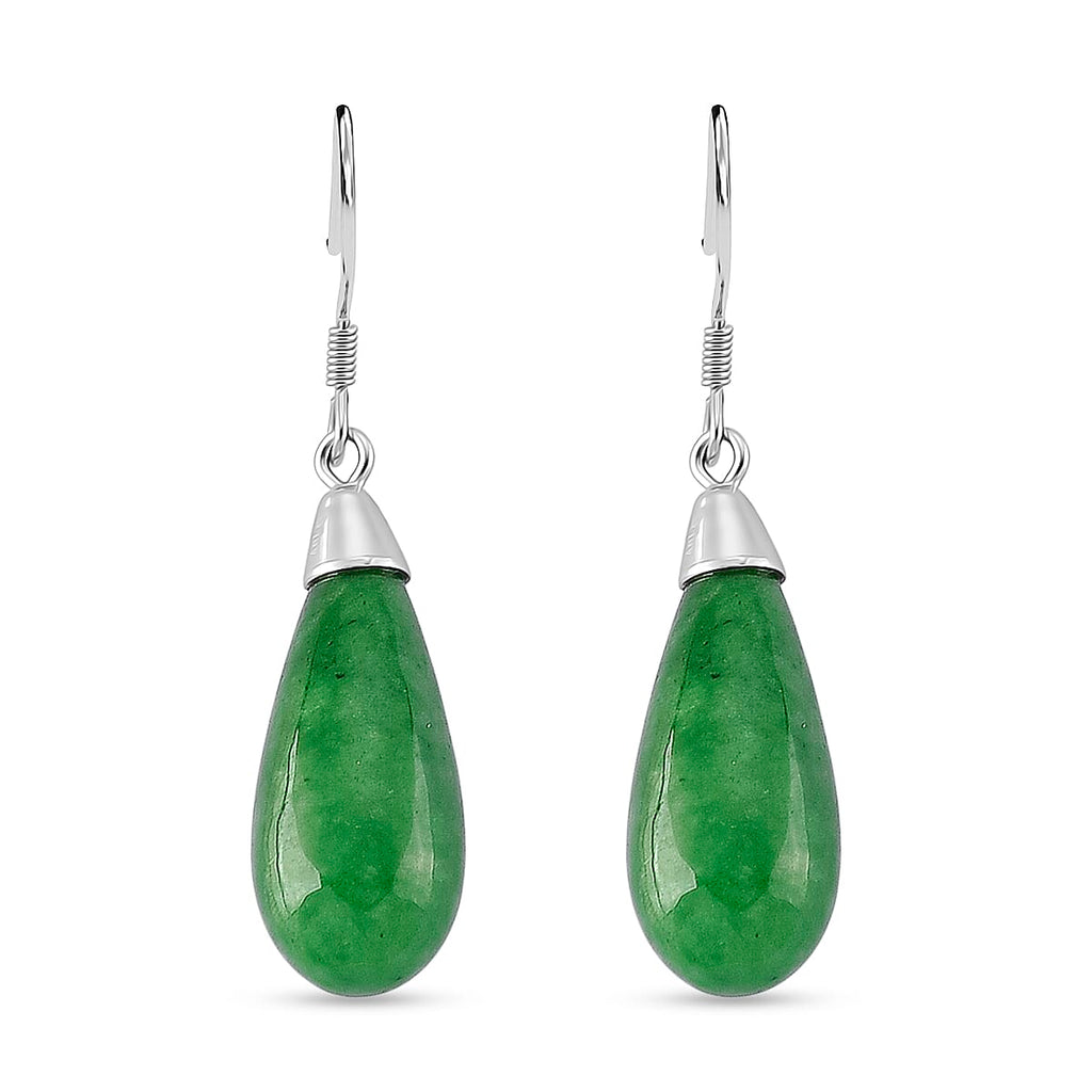 D'Joy Enhanced Green Jade Beads Hook Earring in Rhodium Overlay Sterling Silver 20.00 Ct.