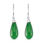 D'Joy Enhanced Green Jade Beads Hook Earring in Rhodium Overlay Sterling Silver 20.00 Ct.