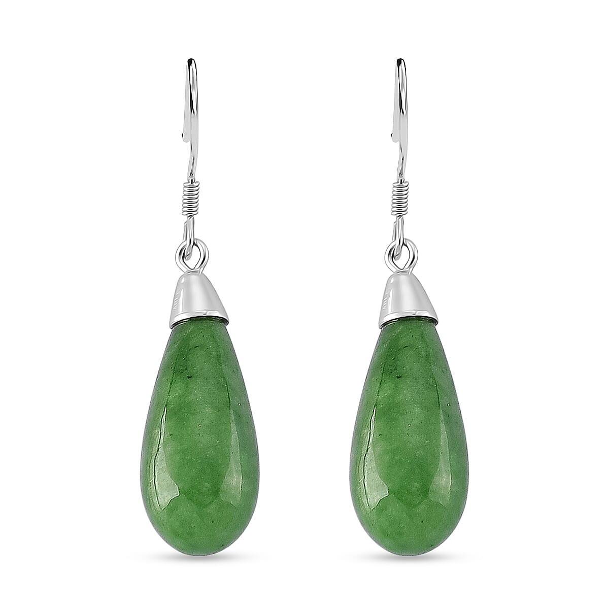 D'Joy Enhanced Green Jade Beads Hook Earring in Rhodium Overlay Sterling Silver 20.00 Ct. 8486548 0