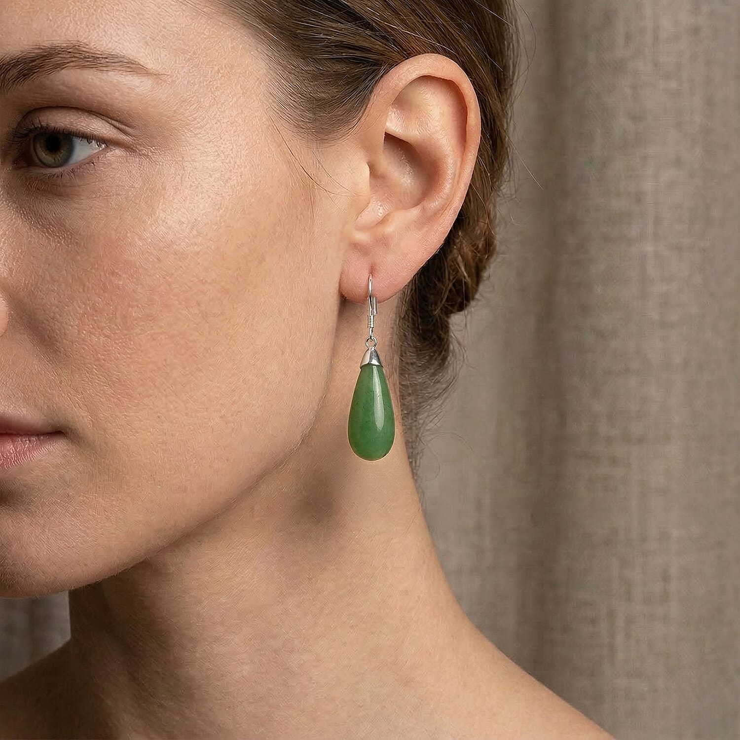 D'Joy Enhanced Green Jade Beads Hook Earring in Rhodium Overlay Sterling Silver 20.00 Ct. 8486548 2