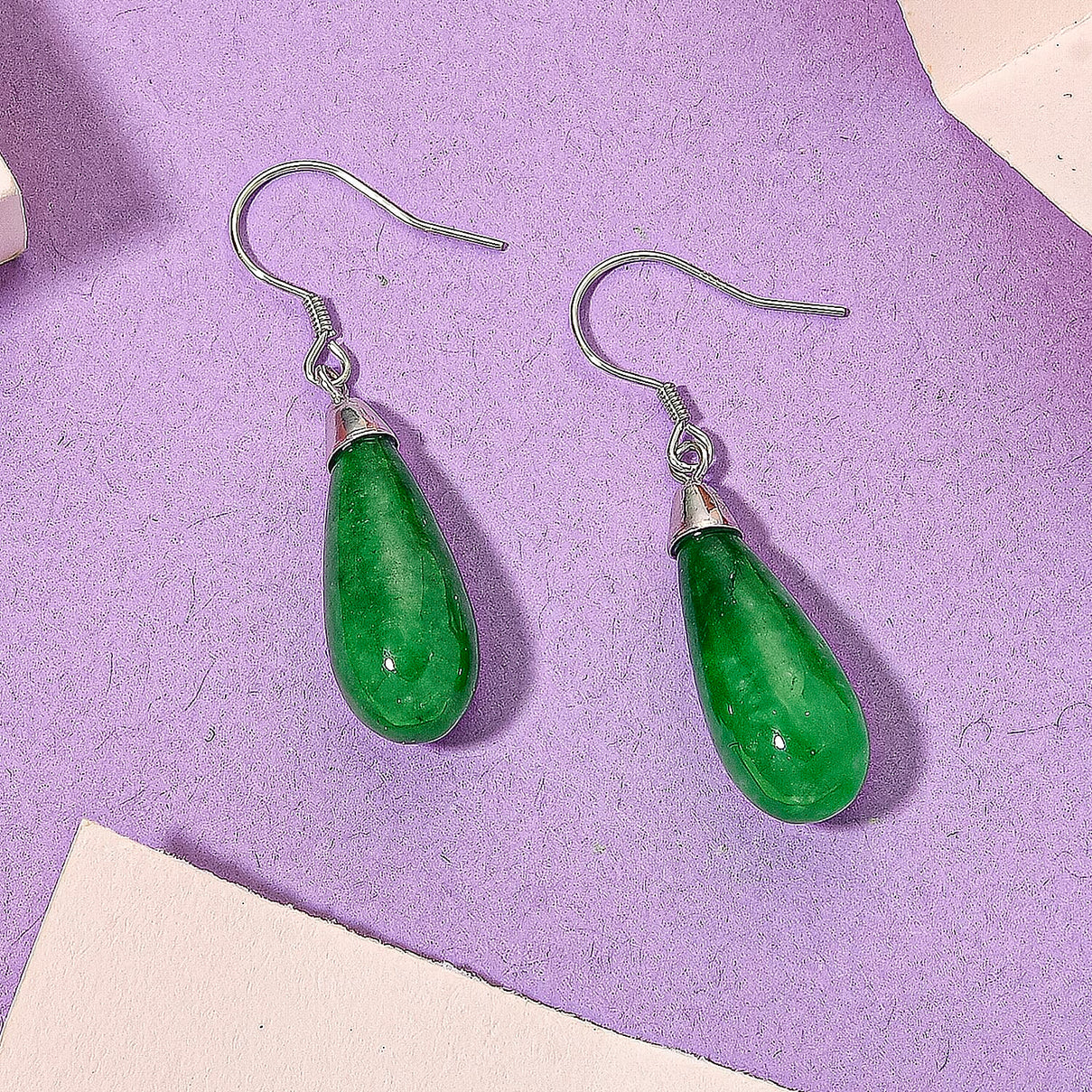 D'Joy Enhanced Green Jade Beads Hook Earring in Rhodium Overlay Sterling Silver 20.00 Ct. 8486548 3