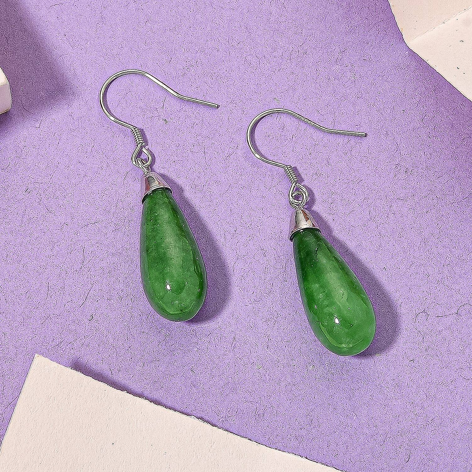 D'Joy Enhanced Green Jade Beads Hook Earring in Rhodium Overlay Sterling Silver 20.00 Ct. 8486548 3