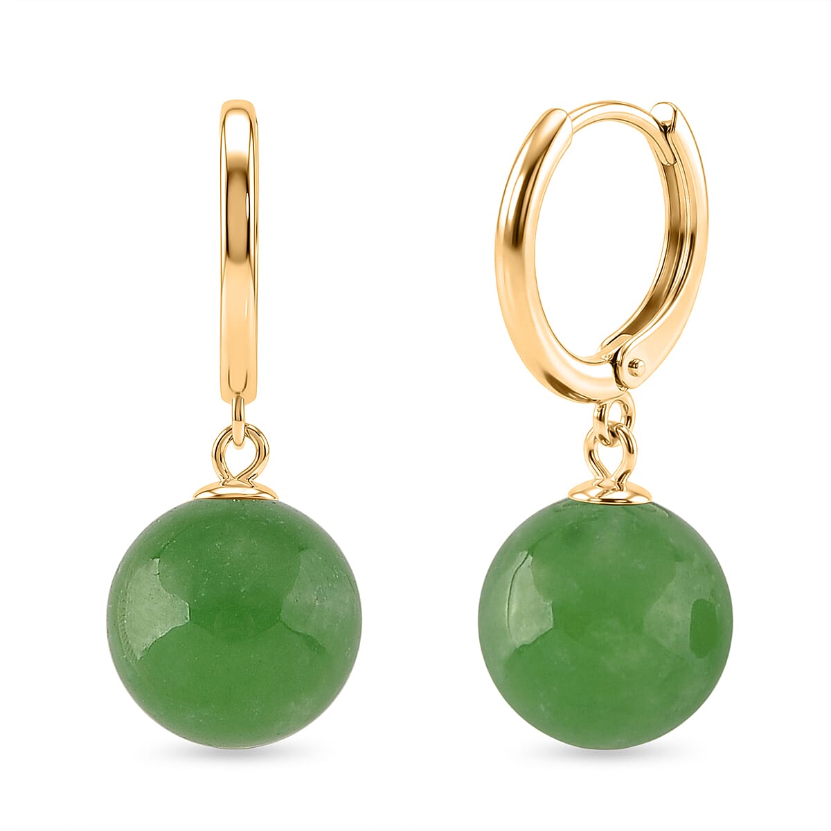 D'Joy Green Jadeite Beads Hoop Earring in Yellow Gold Plated Sterling Silver 28.35 Ct. 8497951 0