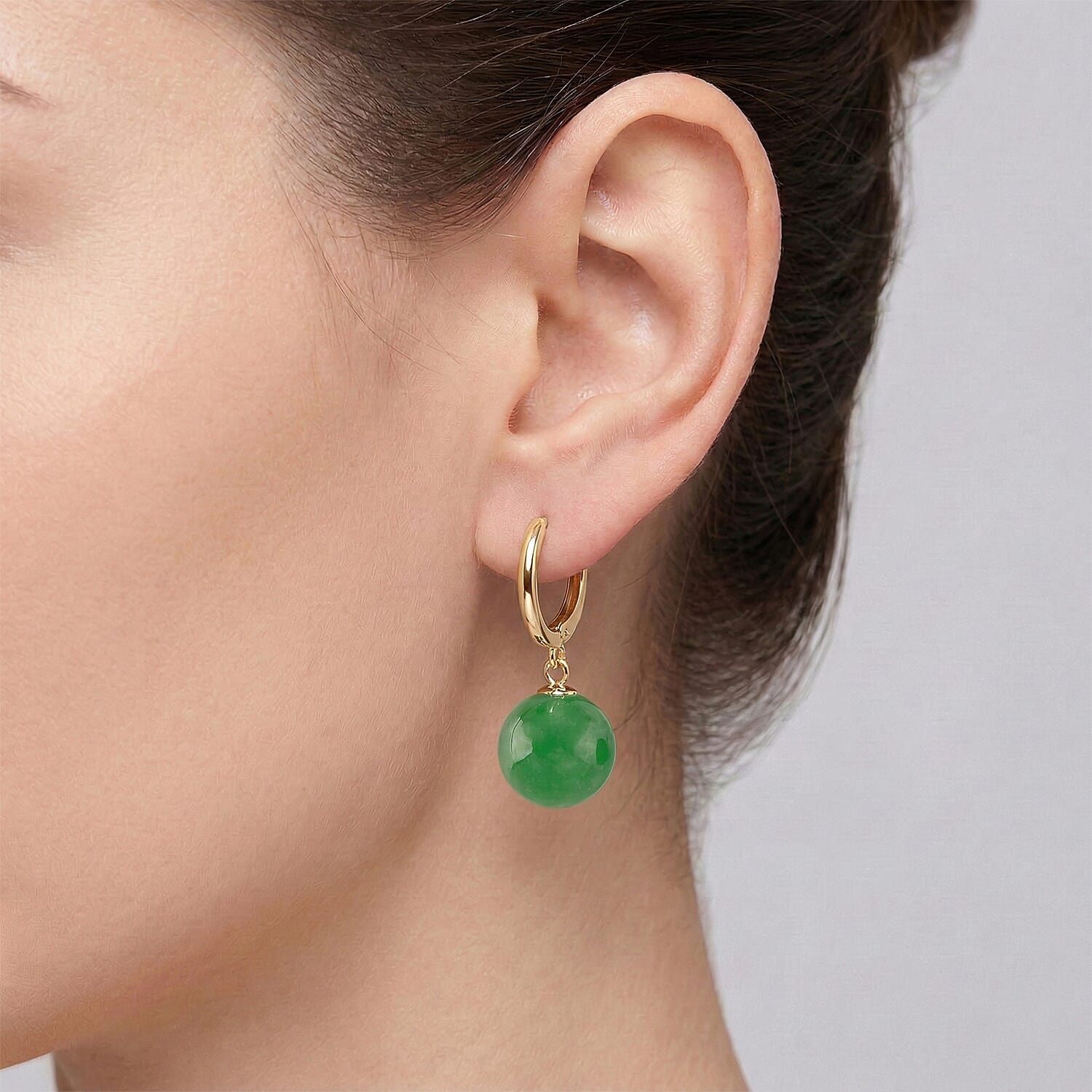 D'Joy Green Jadeite Beads Hoop Earring in Yellow Gold Plated Sterling Silver 28.35 Ct. 8497951 2