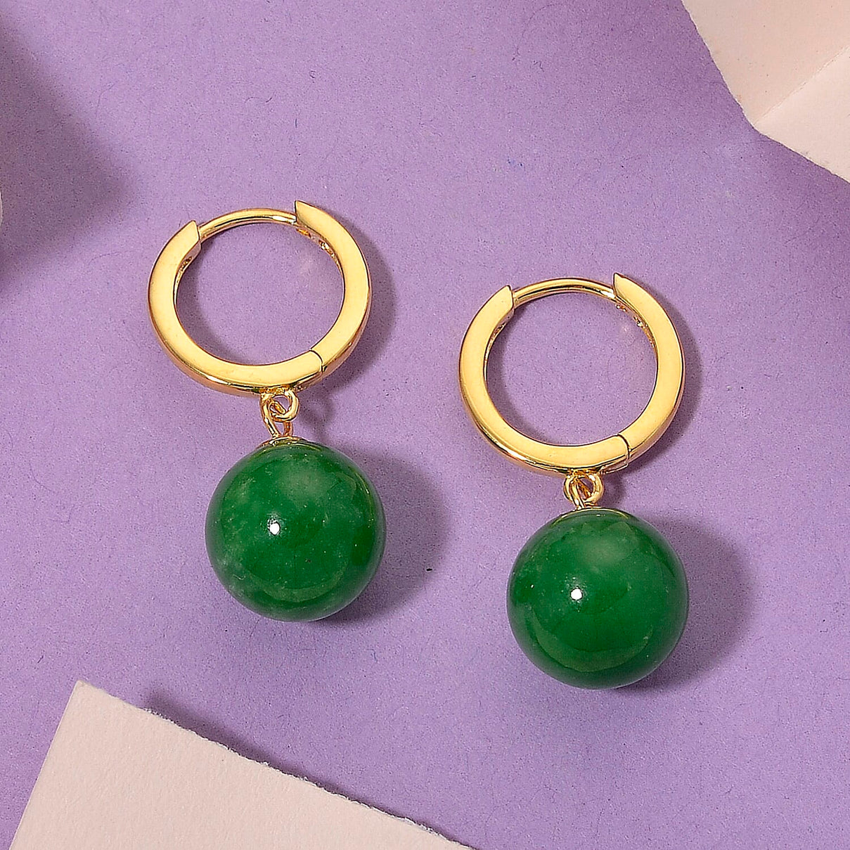 D'Joy Green Jadeite Beads Hoop Earring in Yellow Gold Plated Sterling Silver 28.35 Ct. 8497951 3