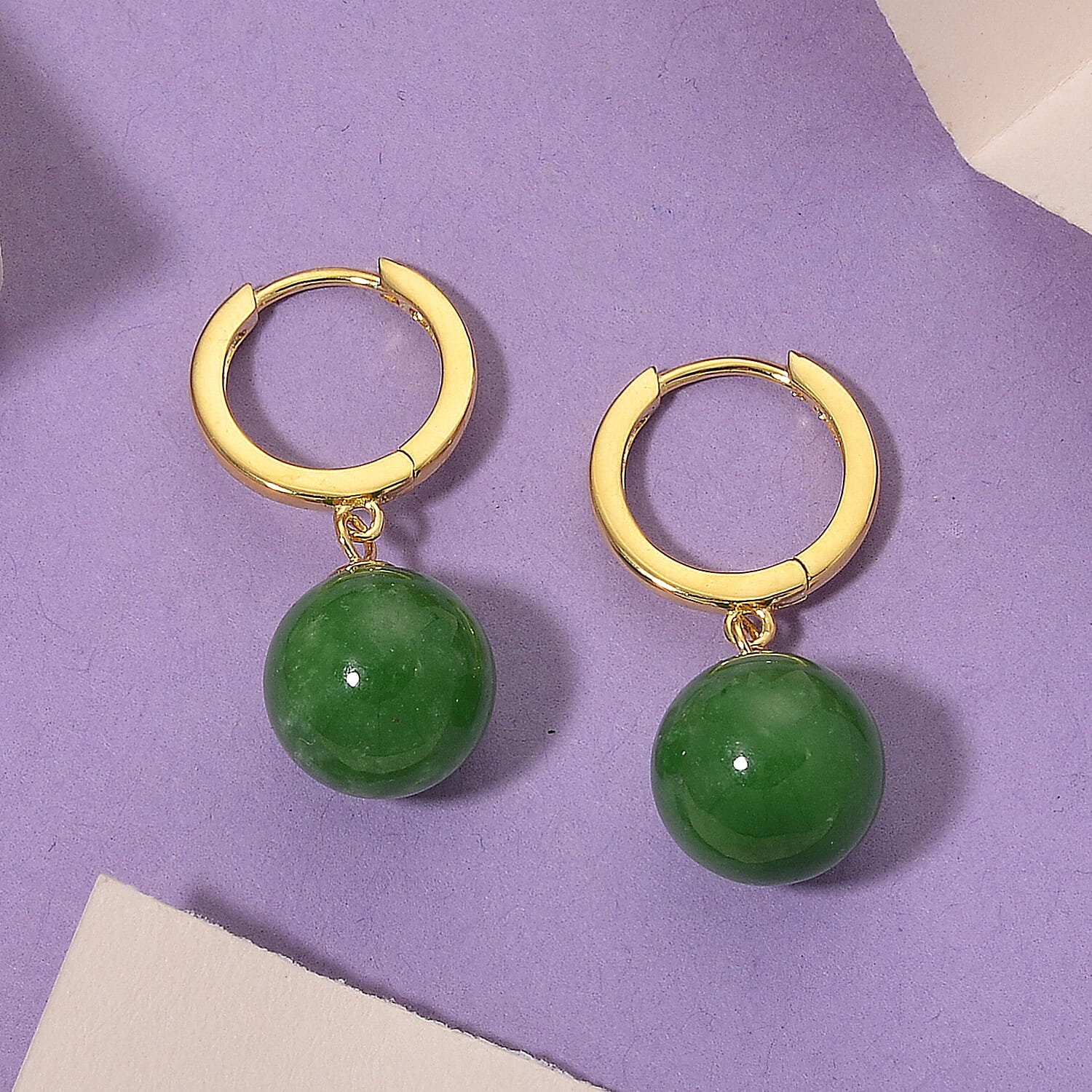 D'Joy Green Jadeite Beads Hoop Earring in Yellow Gold Plated Sterling Silver 28.35 Ct. 8497951 3