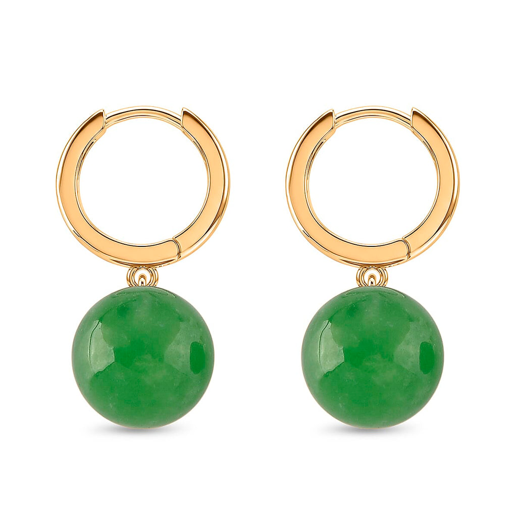 D'Joy Green Jadeite Beads Hoop Earring in Yellow Gold Plated Sterling Silver 28.35 Ct.