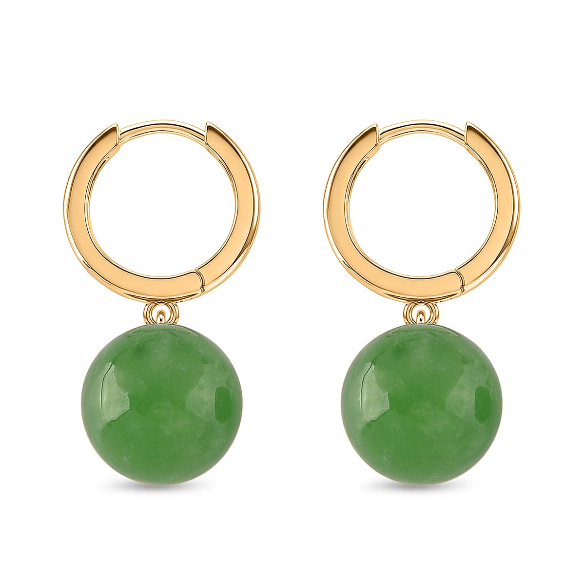 D'Joy Green Jadeite Beads Hoop Earring in Yellow Gold Plated Sterling Silver 28.35 Ct. 8497951 4
