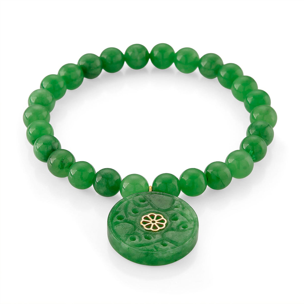 D'Joy Enhanced Green Jade Beads Stretchable Bracelet in Yellow Gold Plated Sterling Silver 130.00 Ct. 8520032 0