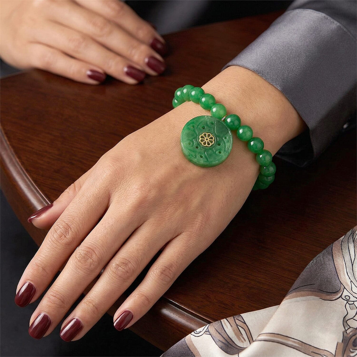 D'Joy Enhanced Green Jade Beads Stretchable Bracelet in Yellow Gold Plated Sterling Silver 130.00 Ct. 8520032 2