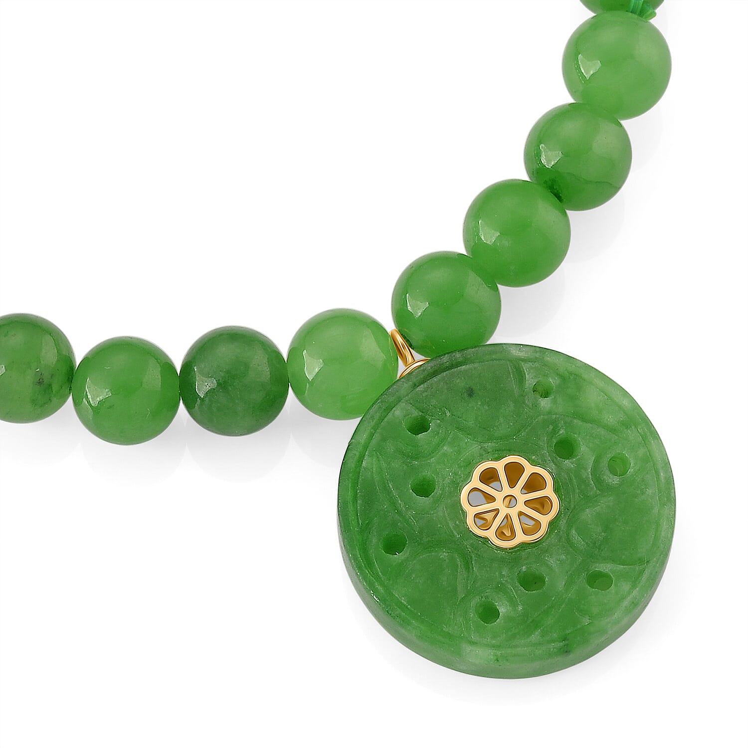 D'Joy Enhanced Green Jade Beads Stretchable Bracelet in Yellow Gold Plated Sterling Silver 130.00 Ct. 8520032 4