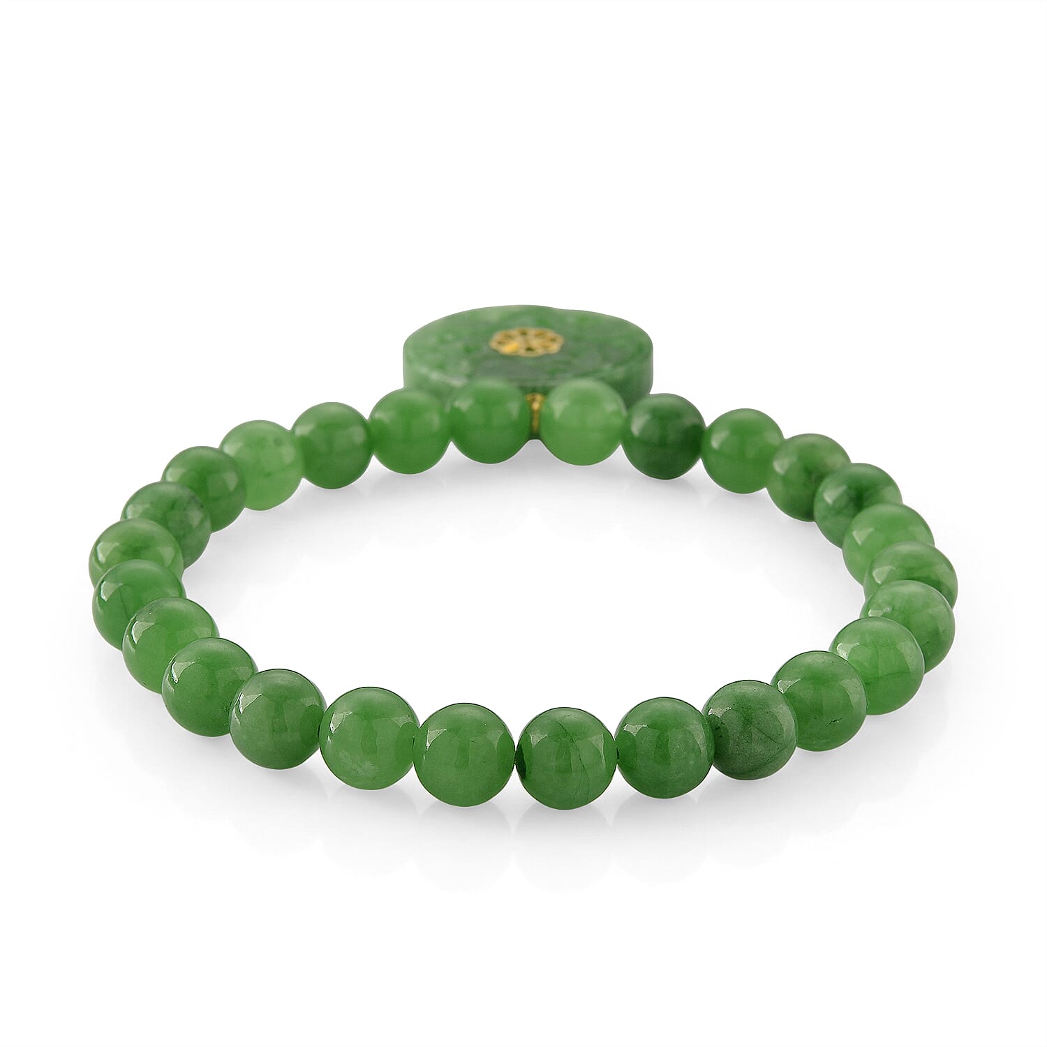 D'Joy Enhanced Green Jade Beads Stretchable Bracelet in Yellow Gold Plated Sterling Silver 130.00 Ct. 8520032 5