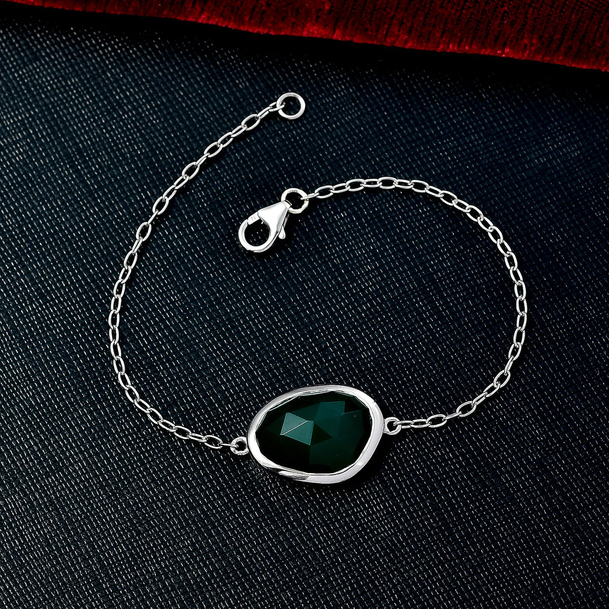D'Joy Verde Onyx Chain Bracelet (Size - 7.5) in Platinum Overlay Sterling Silver 9.07 Ct. 8231361 1