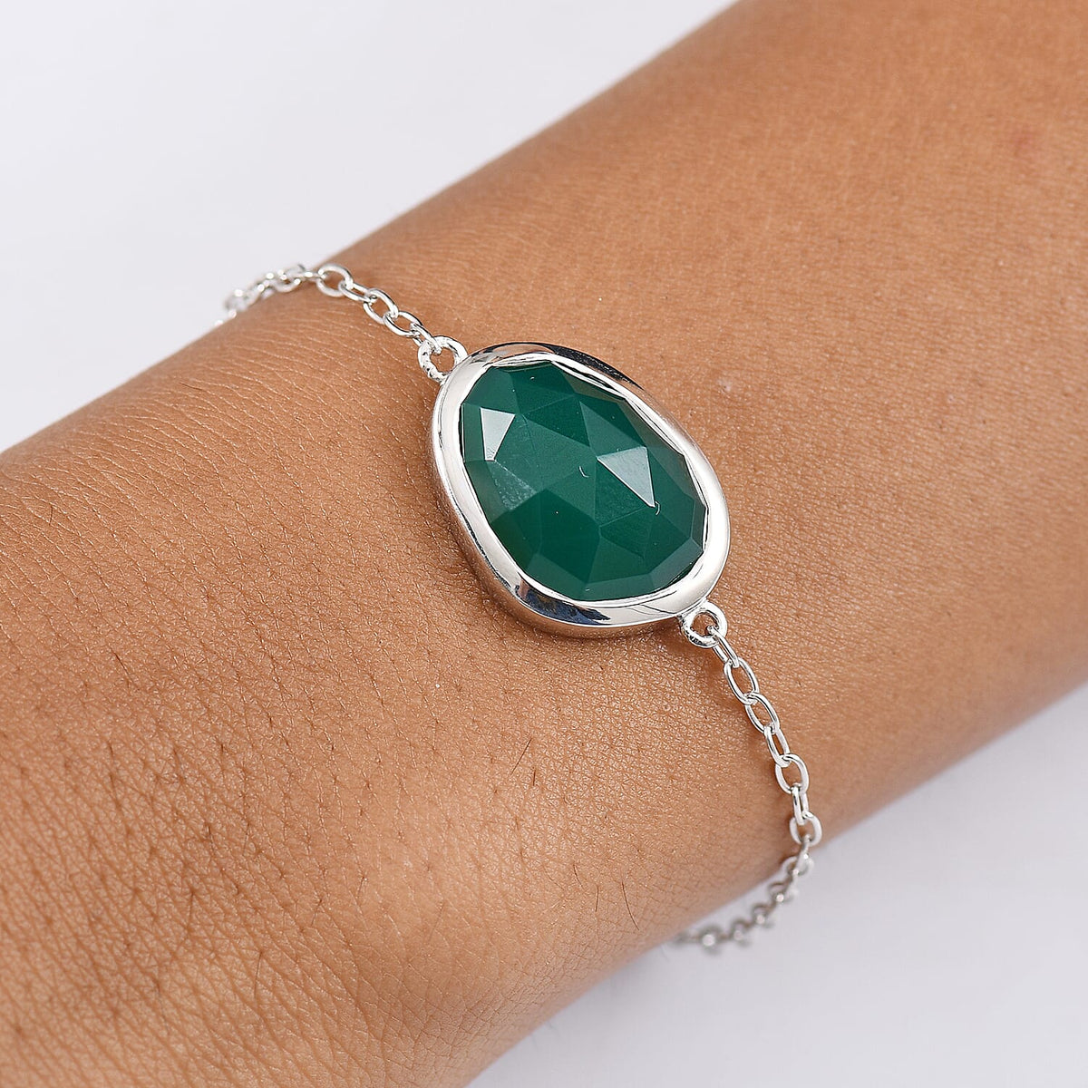 D'Joy Verde Onyx Chain Bracelet (Size - 7.5) in Platinum Overlay Sterling Silver 9.07 Ct. 8231361 2