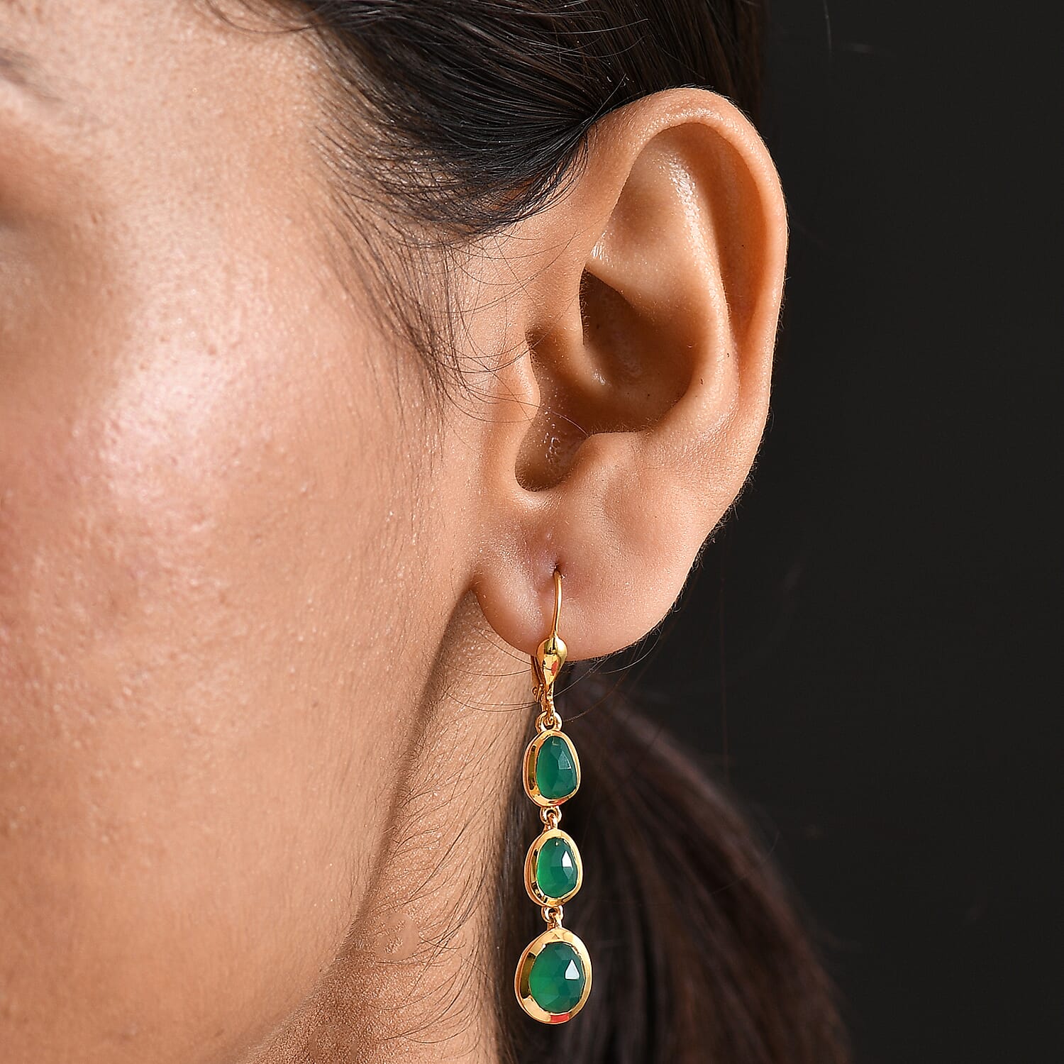 D'Joy Verde Onyx Dangling Earring in 18K Yellow Gold Plated Sterling Silver 4.16 Ct. 8243569 2