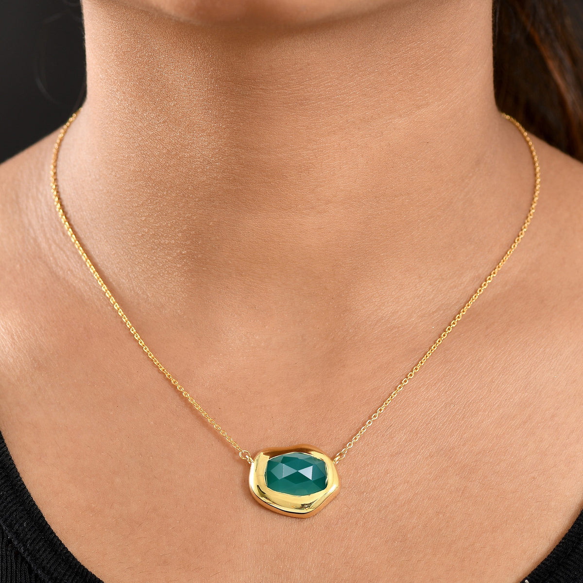 D'Joy Verde Onyx Necklace (Size - 20) in 18K Yellow Gold Plated Sterling Silver 8.53 Ct, Silver Wt. 6.94 Gms. 8243554 1