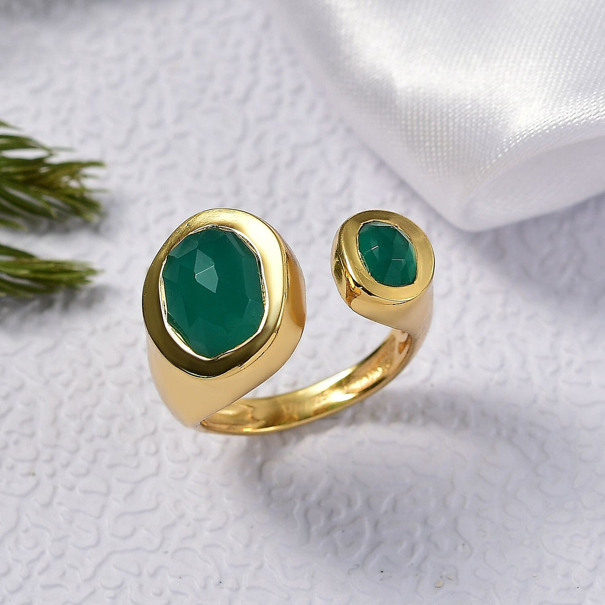 D'Joy Green Onyx Ring in 18K Yellow Gold Plating Sterling Silver 3.40 Ct, Silver Wt. 5.64 Gms. 8231346 1
