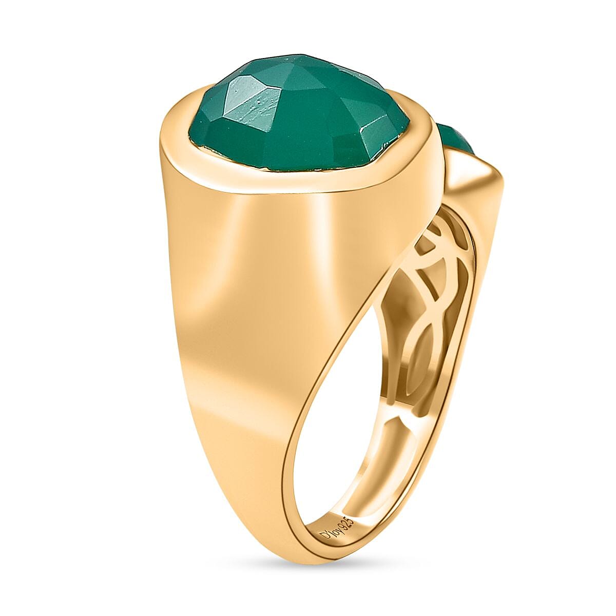 D'Joy Green Onyx Ring in 18K Yellow Gold Plating Sterling Silver 3.40 Ct, Silver Wt. 5.64 Gms. 8231346 3