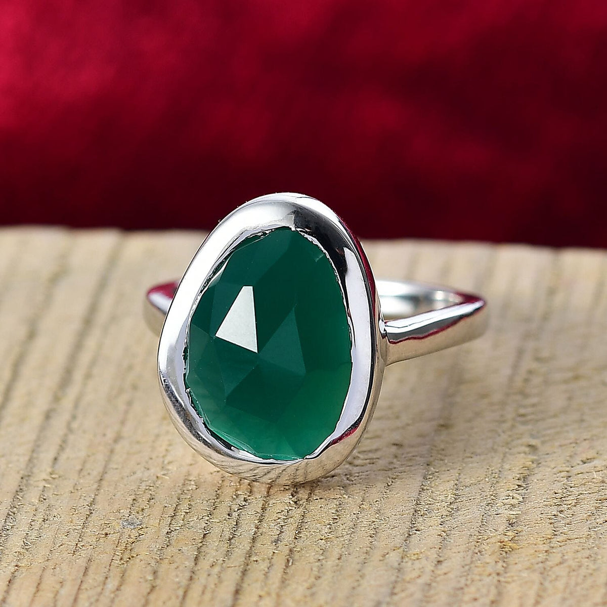 D'Joy Green Onyx Solitaire Ring in Platinum OverlaySterling Silver  7.331  Ct. 8243583 1