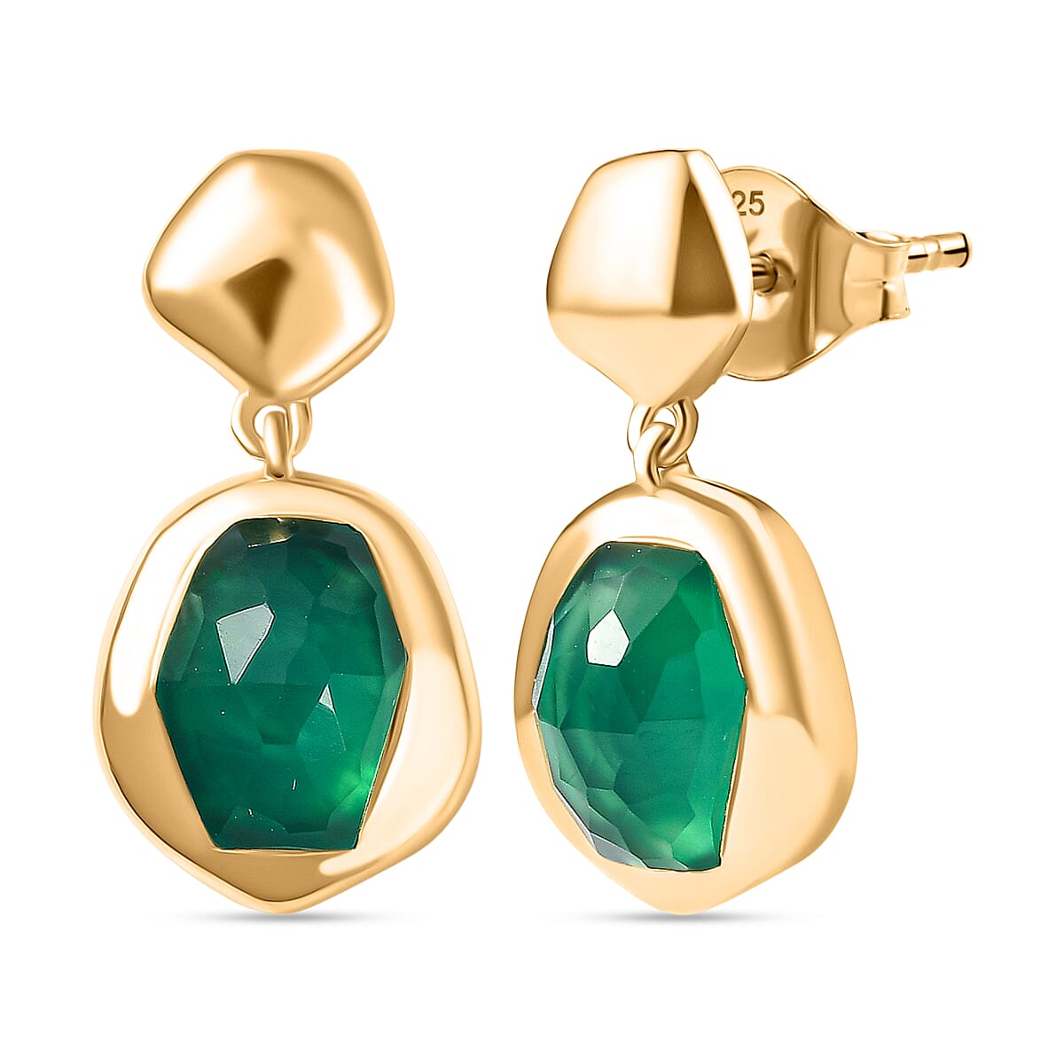 D'Joy Verde Onyx Solitaire Stud Push Post Earring in 18K Yellow Gold Plated Sterling Silver 2.39 Ct. 8243566 0
