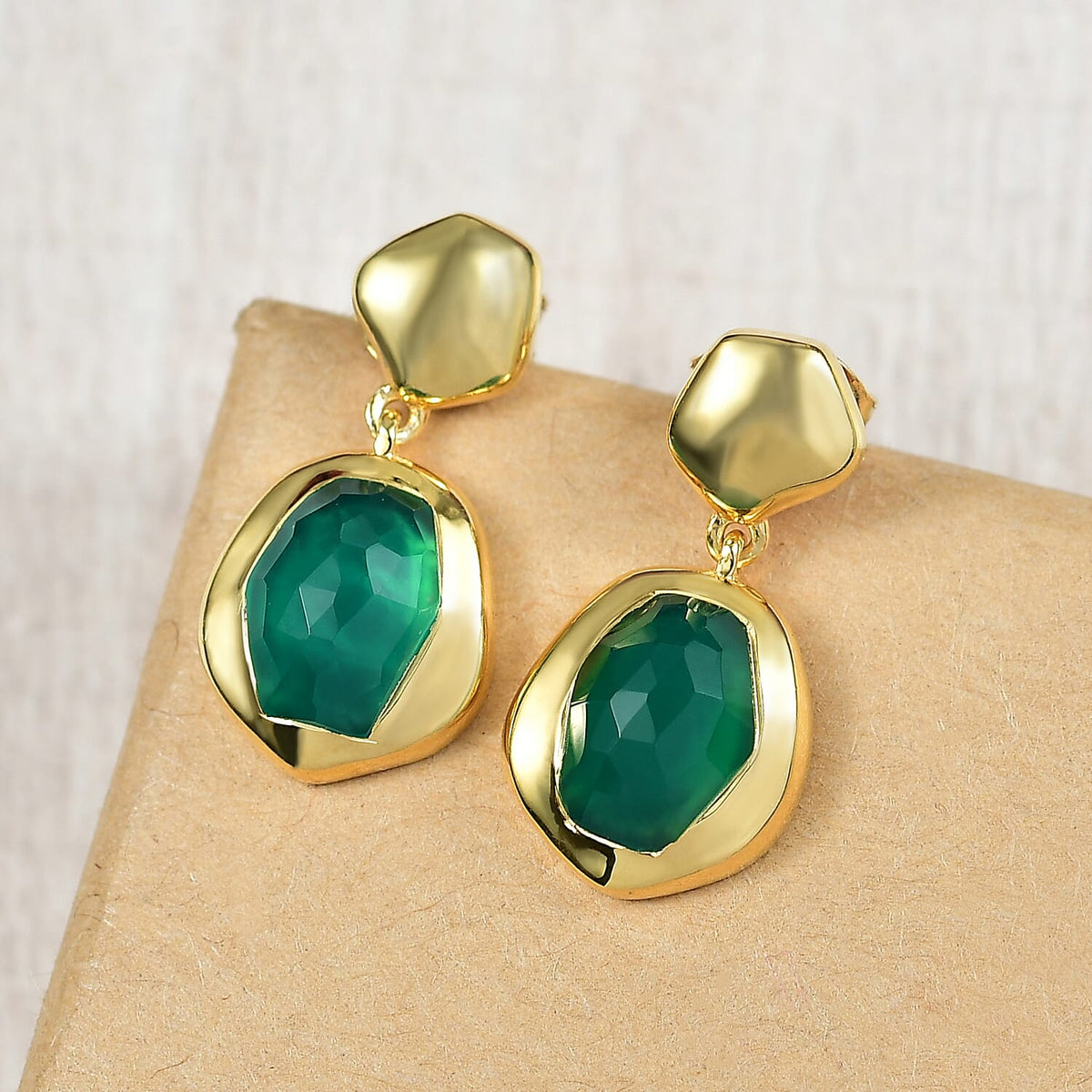 D'Joy Verde Onyx Solitaire Stud Push Post Earring in 18K Yellow Gold Plated Sterling Silver 2.39 Ct. 8243566 1
