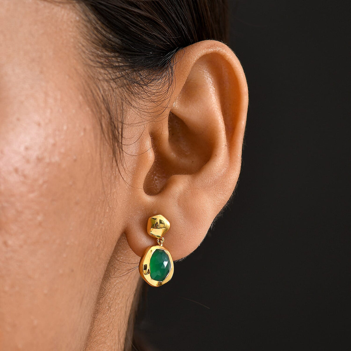 D'Joy Verde Onyx Solitaire Stud Push Post Earring in 18K Yellow Gold Plated Sterling Silver 2.39 Ct. 8243566 2
