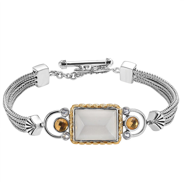 Moonstone, White Topaz &amp; Titanium Gold Mystic Quartz Bracelet (Size 7.5) with T-Bar Clasp in Yellow Gold Plated &amp; Rhodium Overlay Sterling Silver 12.46 Ct. 8364091 1