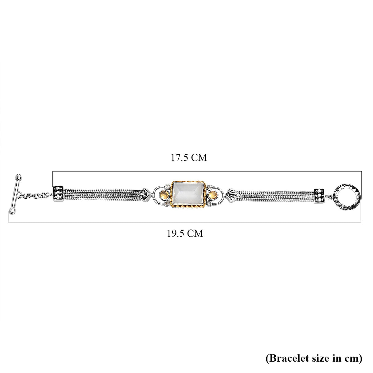 Moonstone, White Topaz &amp; Titanium Gold Mystic Quartz Bracelet (Size 7.5) with T-Bar Clasp in Yellow Gold Plated &amp; Rhodium Overlay Sterling Silver 12.46 Ct. 8364091 4