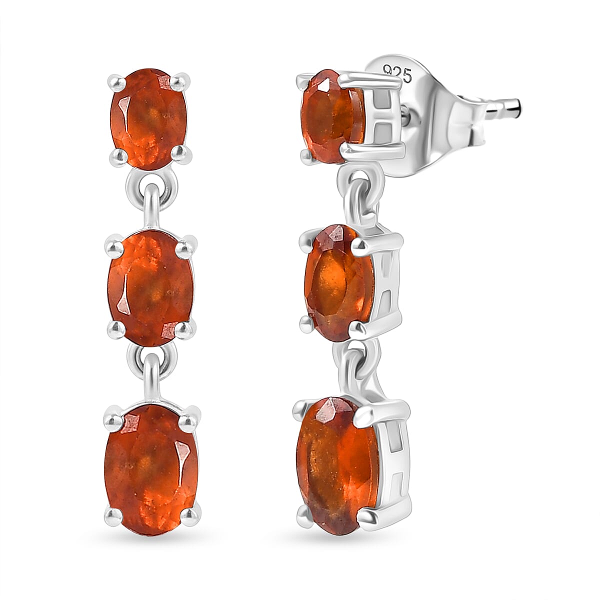 D'Joy Ceylon Hessonite Garnet Dangling Earring with Push Back in Platinum Overlay Sterling Silver 2.12 Ct. 8357087 0