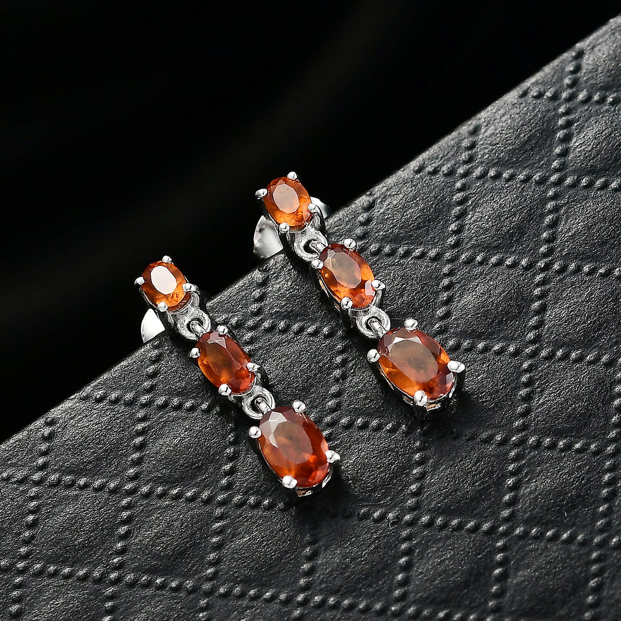 D'Joy Ceylon Hessonite Garnet Dangling Earring with Push Back in Platinum Overlay Sterling Silver 2.12 Ct. 8357087 2