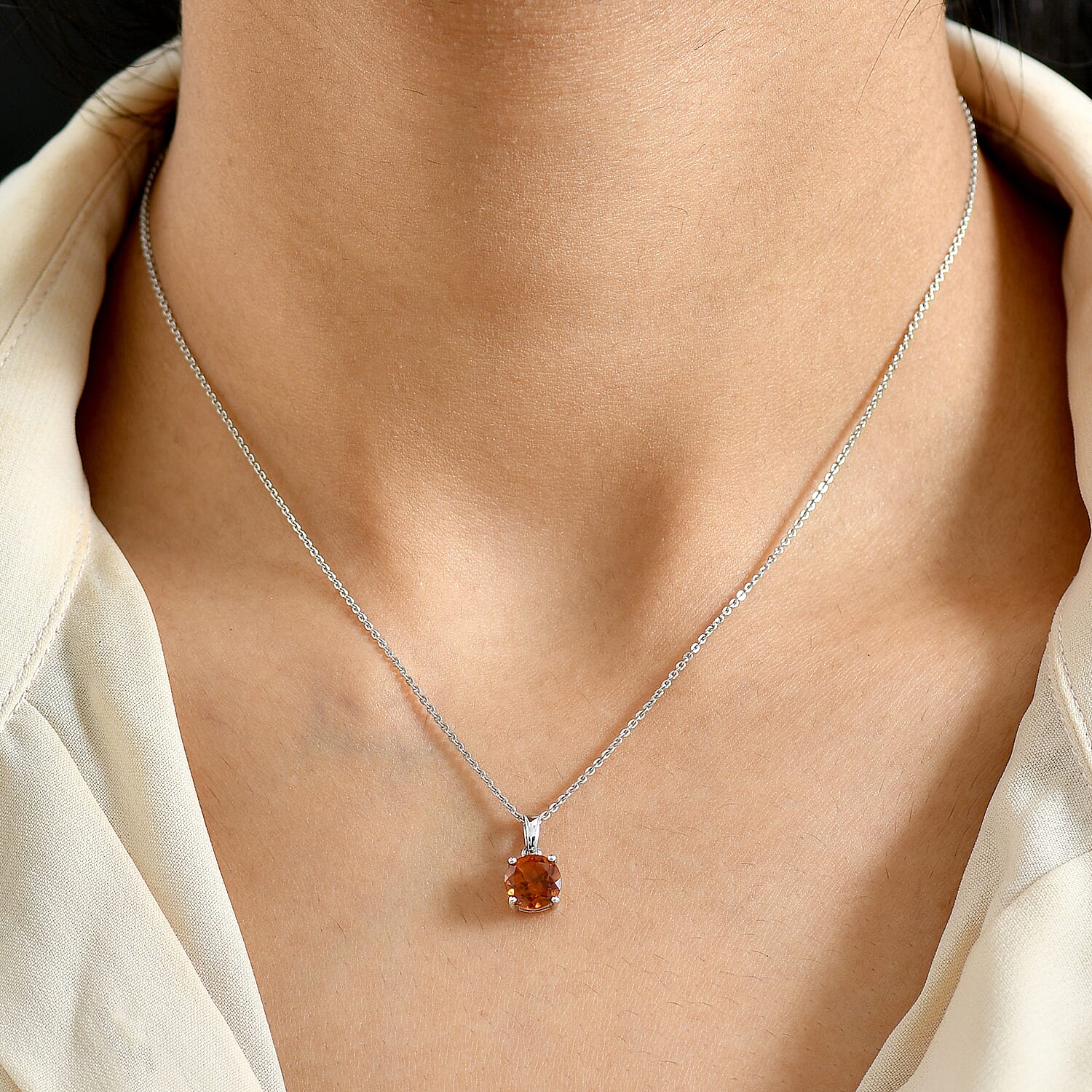D'Joy Ceylon Hessonite Garnet Solitaire Pendant in Platinum Overlay Sterling Silver 1.62 Ct. 8358995 3