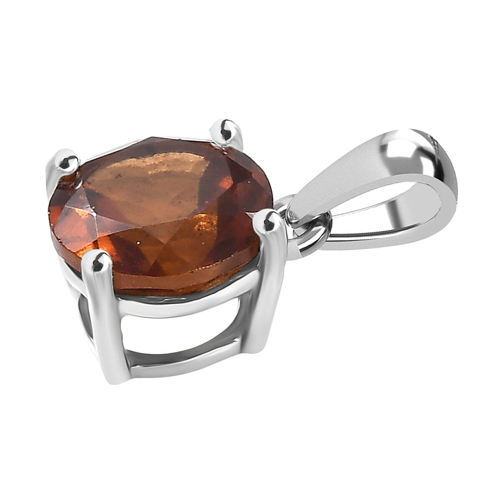 D'Joy Ceylon Hessonite Garnet Solitaire Pendant in Platinum Overlay Sterling Silver 1.62 Ct.
