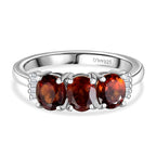 D'Joy Ceylon Hessonite Garnet & Natural  White Diamond Ring in Platinum Overlay Sterling Silver 1.43 Ct.