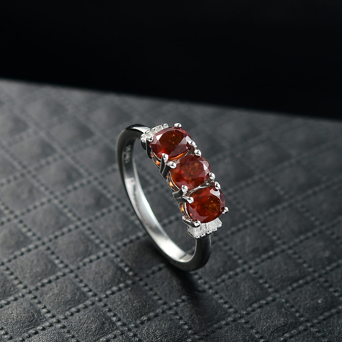 D'Joy Ceylon Hessonite Garnet &amp; Natural  White Diamond Ring in Platinum Overlay Sterling Silver 1.43 Ct. 8357107 2