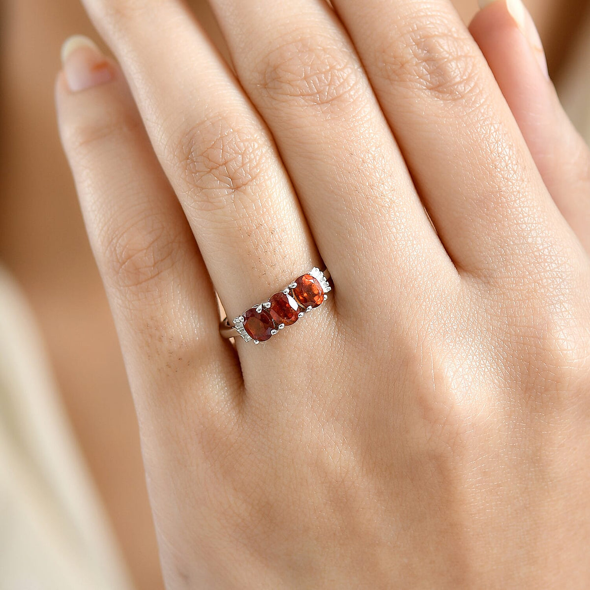 D'Joy Ceylon Hessonite Garnet &amp; Natural  White Diamond Ring in Platinum Overlay Sterling Silver 1.43 Ct. 8357107 3