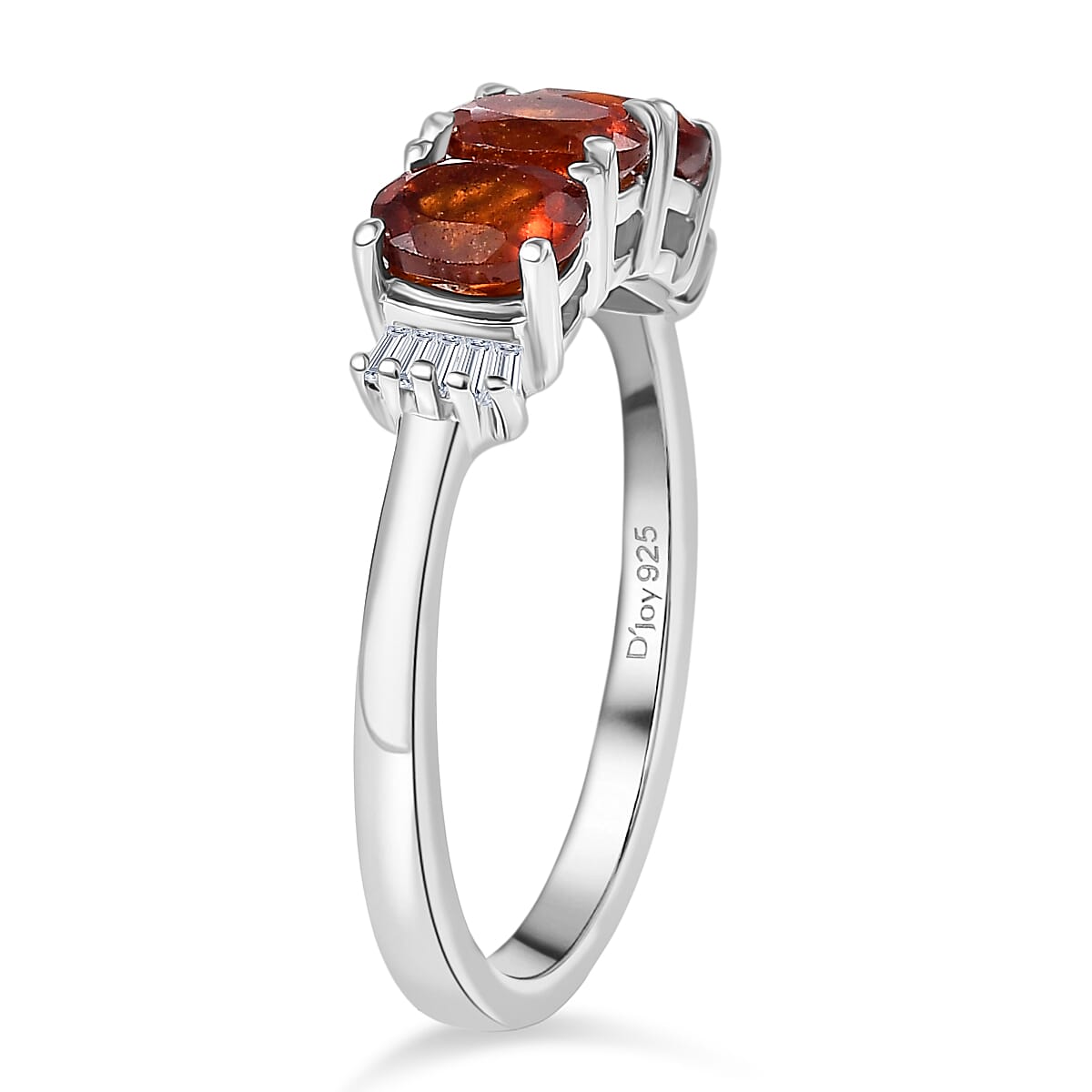 D'Joy Ceylon Hessonite Garnet &amp; Natural  White Diamond Ring in Platinum Overlay Sterling Silver 1.43 Ct. 8357107 4